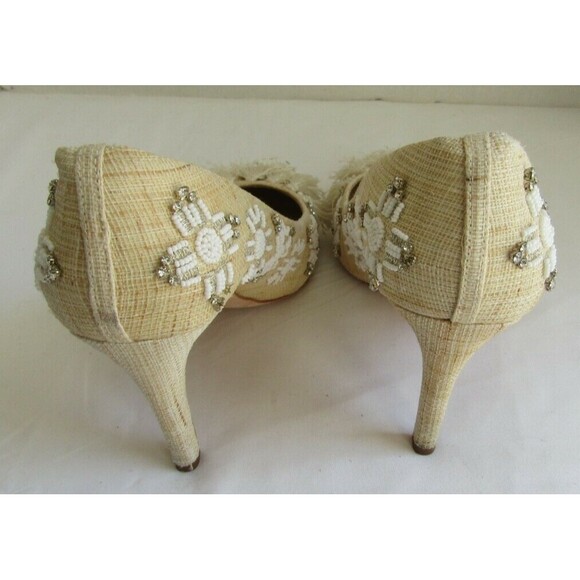 Antonio Melani Heels Beaded Rhinestones Tasseled Tan Shoes Womans Size 9.5 M - Picture 6 of 10